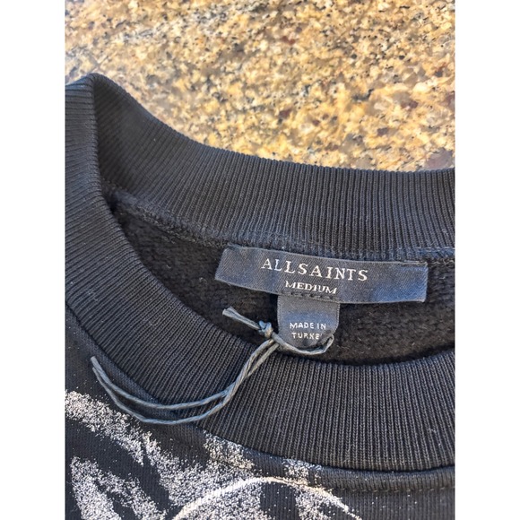 AllSaints Turin Cygnet Sweatshirt Black Organic Cotton Tiger Graphic Womens M - Picture 4 of 8